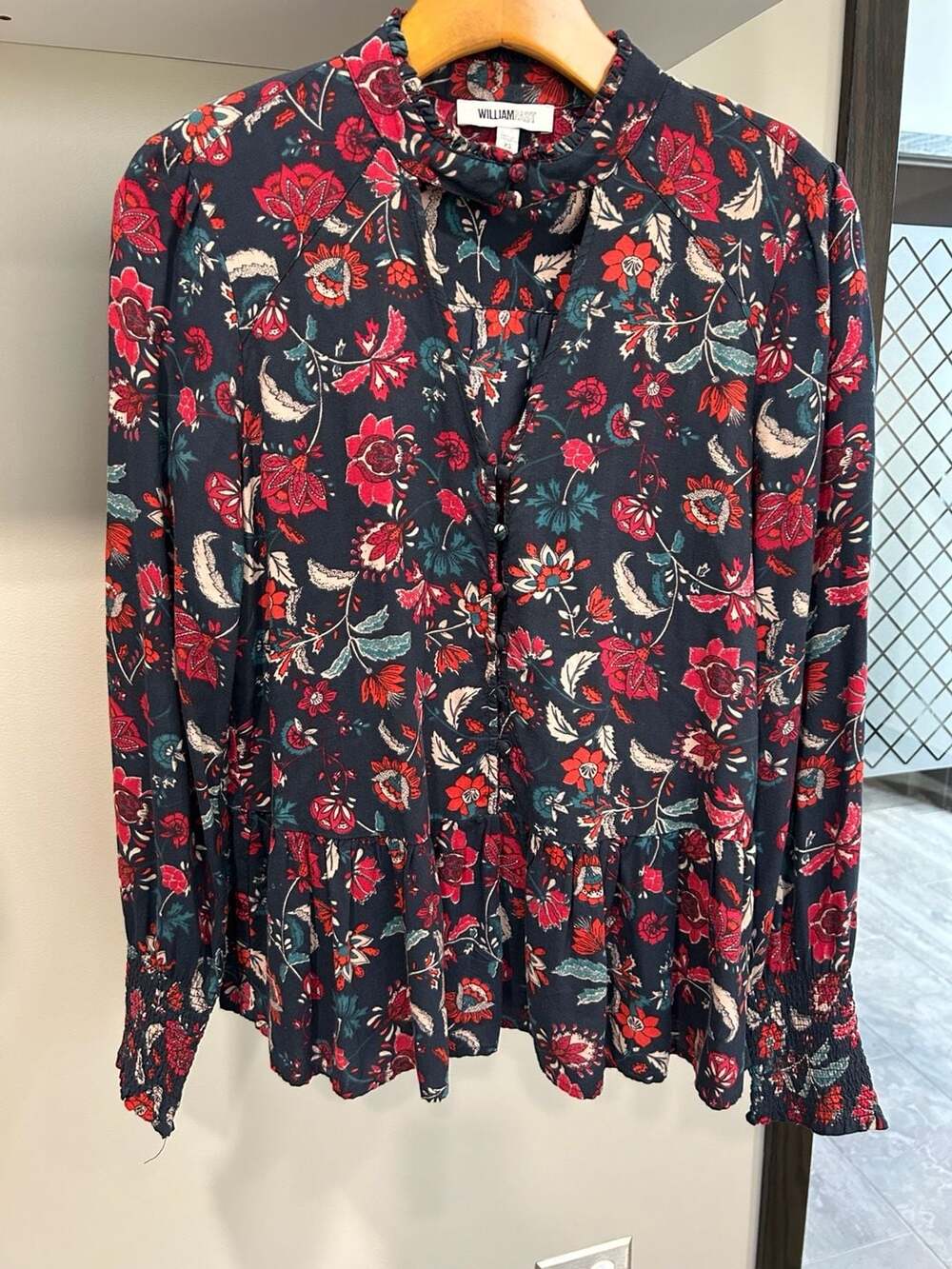 William Rast Floral Blouse Size XS Black Red Long Sleeve Peasant Top
